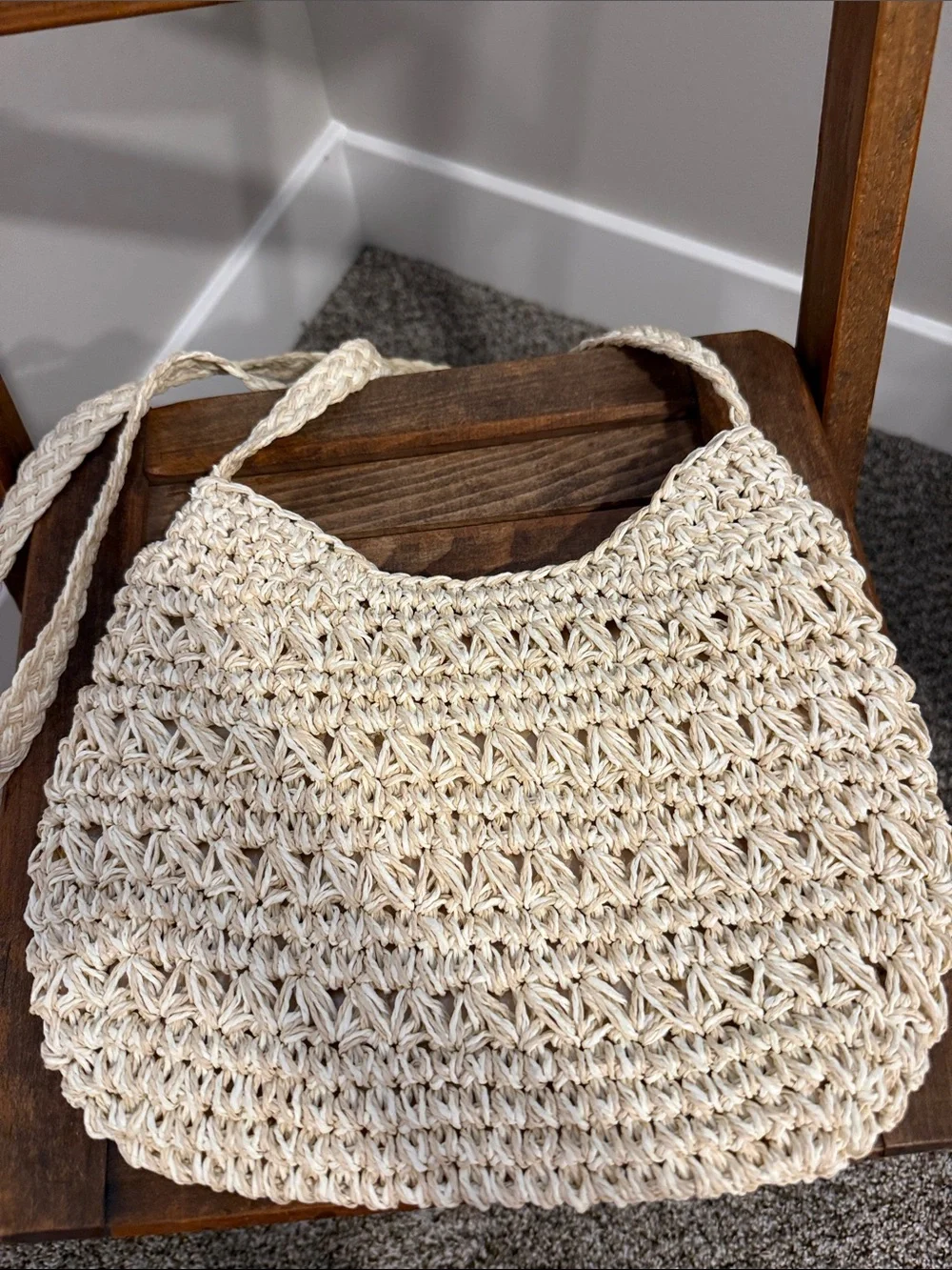 Vintage Sun N Sand Beaded Woven Raffia Shoulder Bag Boho Coastal Beaded Stones